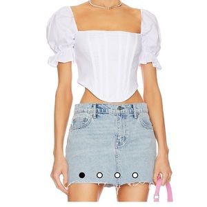 Lorraine linen corset top “more to come” brand